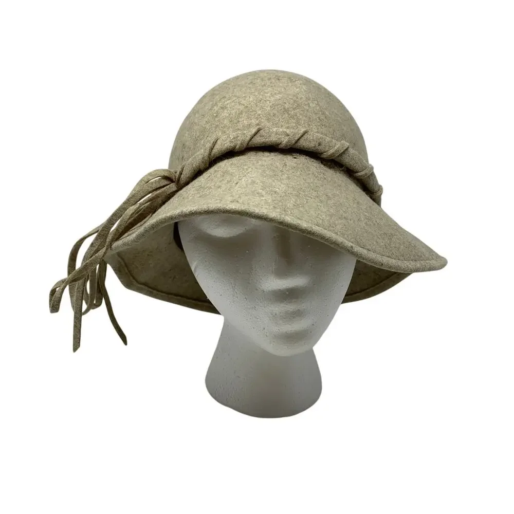 Vintage Bollman Junior Seasons Cloche Hat Twist Leather Detail Beige Wool